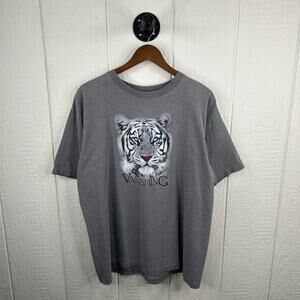 Y2K Vanishing White Tiger Gray Graphic Tee Size X-Large